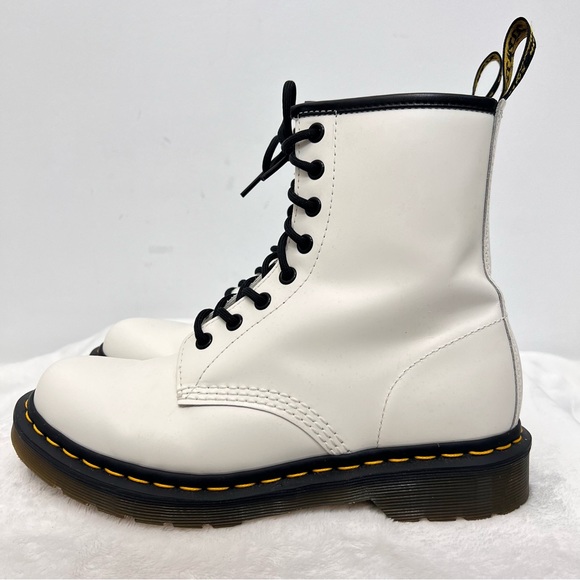 Dr. Martens Shoes - Dr. Martens 1460 8-Eye White Smooth Leather Lace Up Boot Combat Women’s Size 8